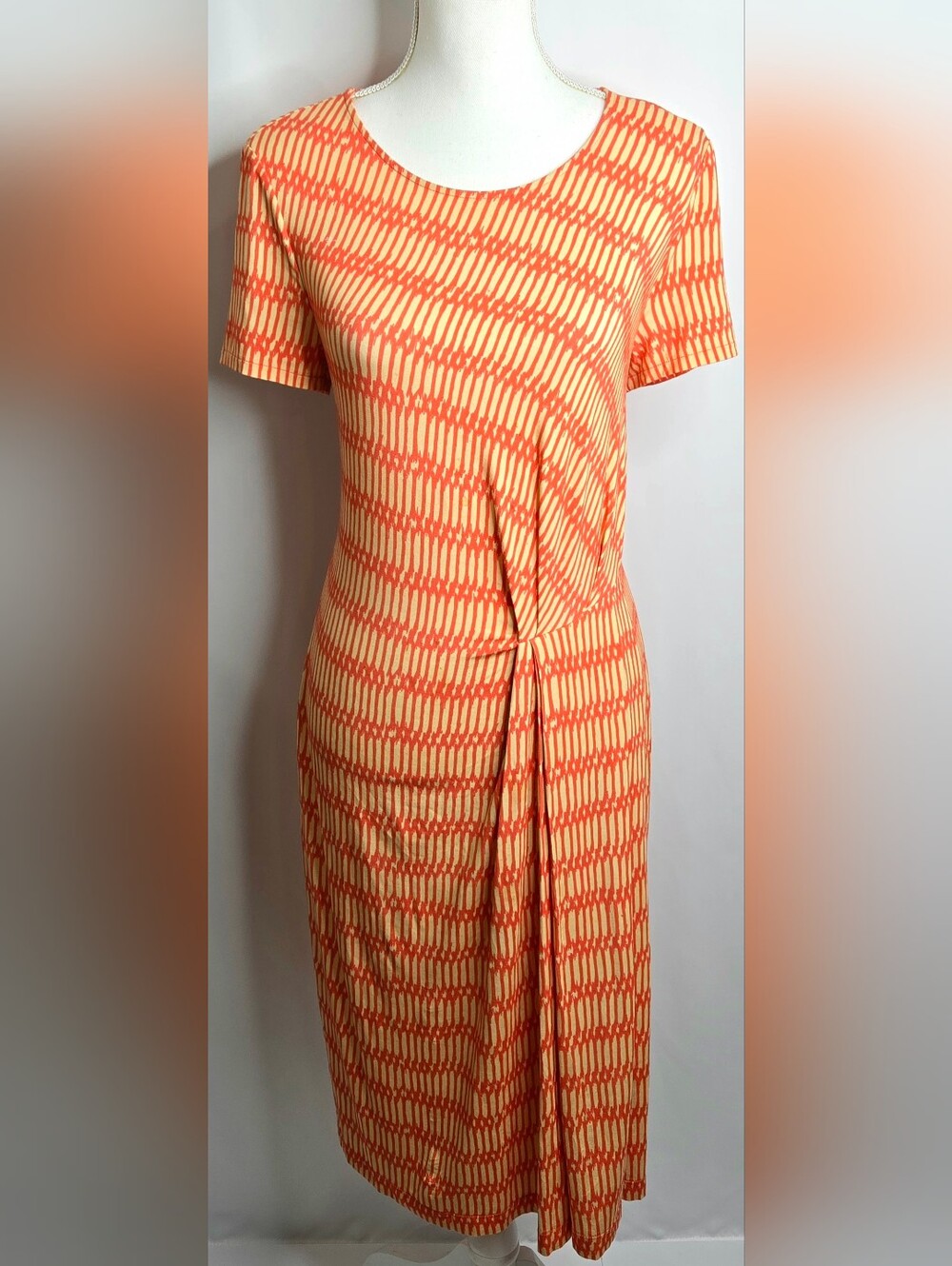 Lafayette 148 $898 Orange Abstract Ruched Drape Midi Dress NWOT L